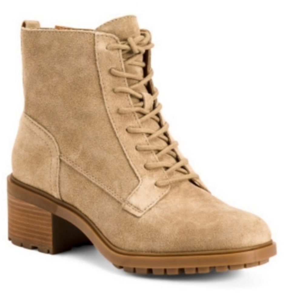 Lucky Brand Tan Suede Lace-Up Combat Boots